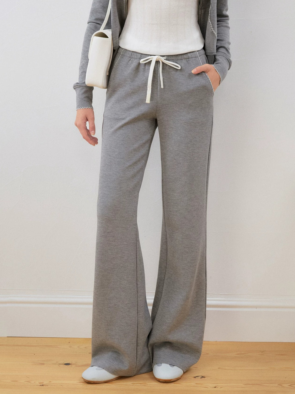 Contrast Trim Zip Hoodie &amp; Flared Pants Set