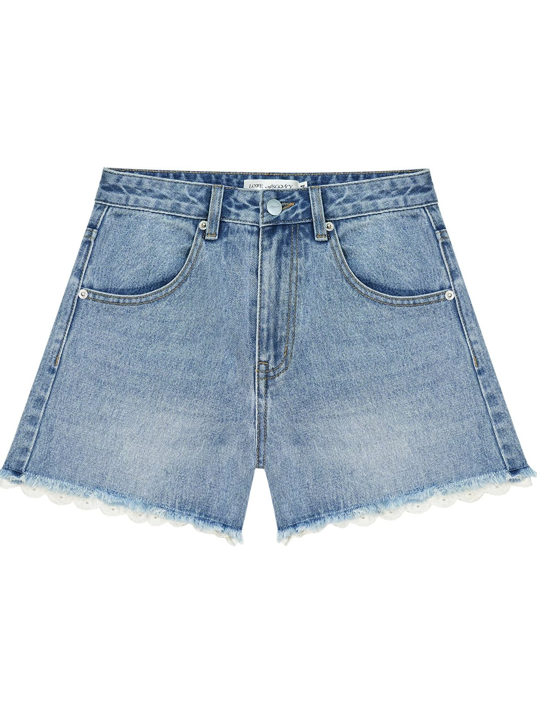 Lace Trim Denim Shorts