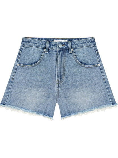 Lace Trim Denim Shorts