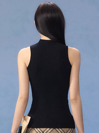 Black Mock-neck Top &amp; Plaid Skirt Set