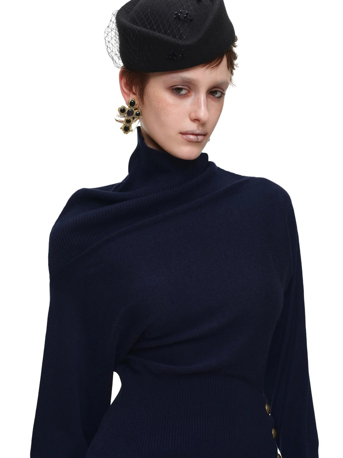 Asymmetric Turtleneck Knit Sweater