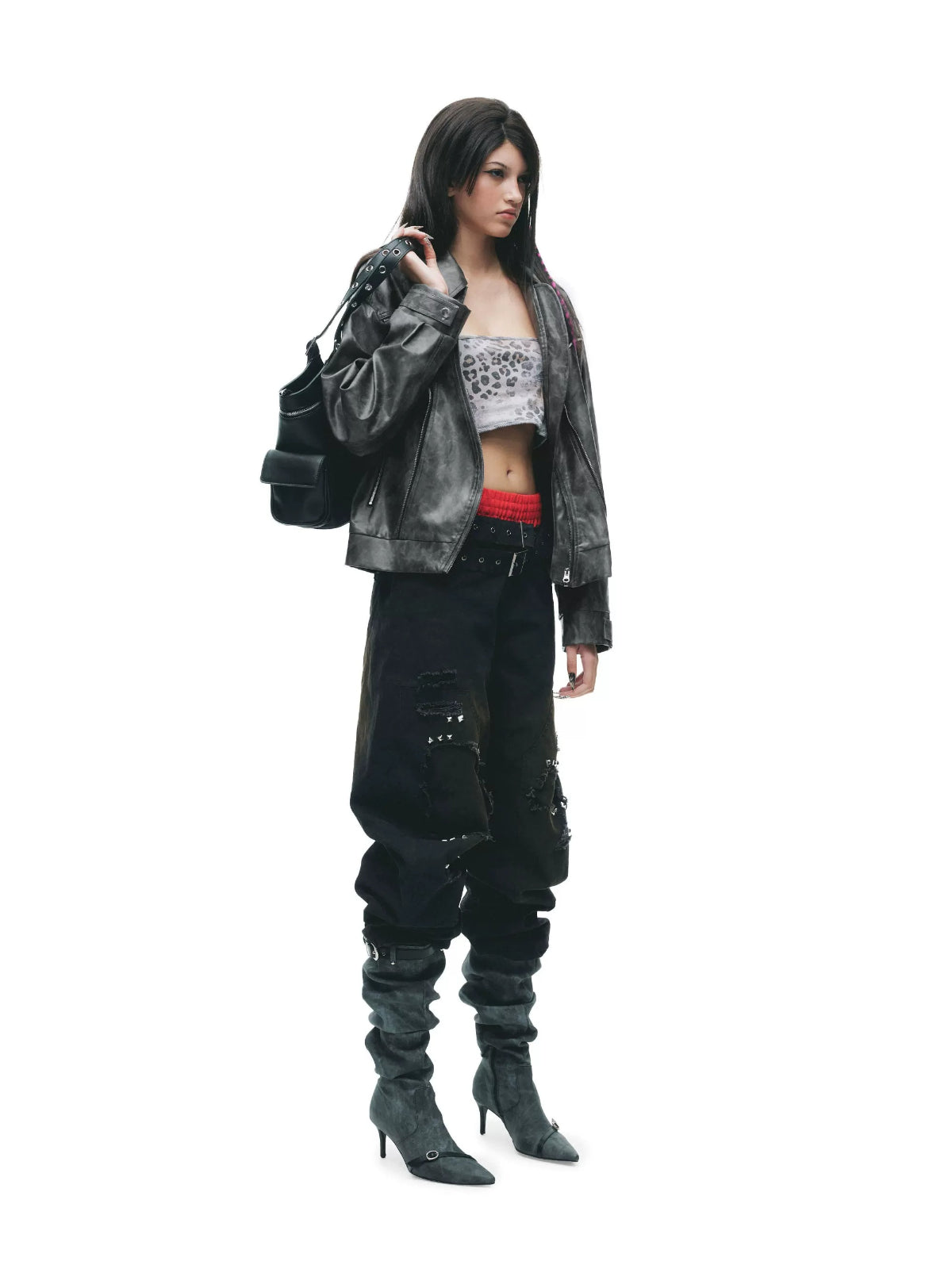 Eyelet PU Leather Jacket