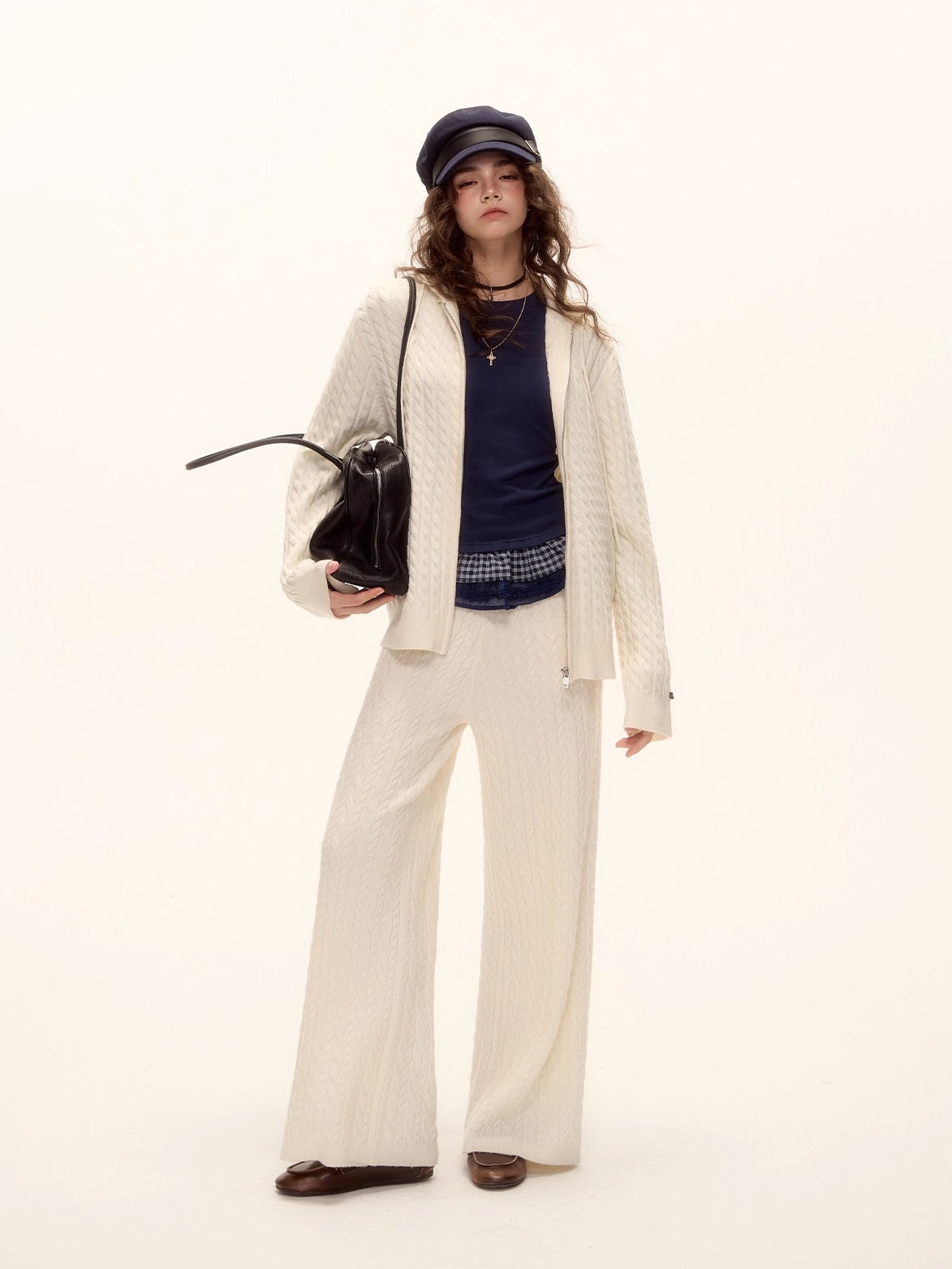 Wool Blend Tencel Plaid Knit Top