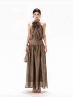 Floral Halter Chiffon Maxi Dress