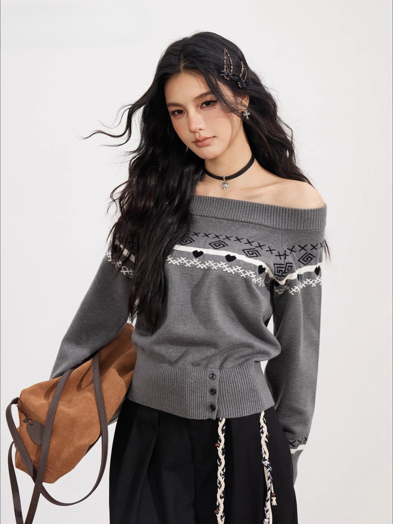 Fair Isle Off-Shoulder Sweater