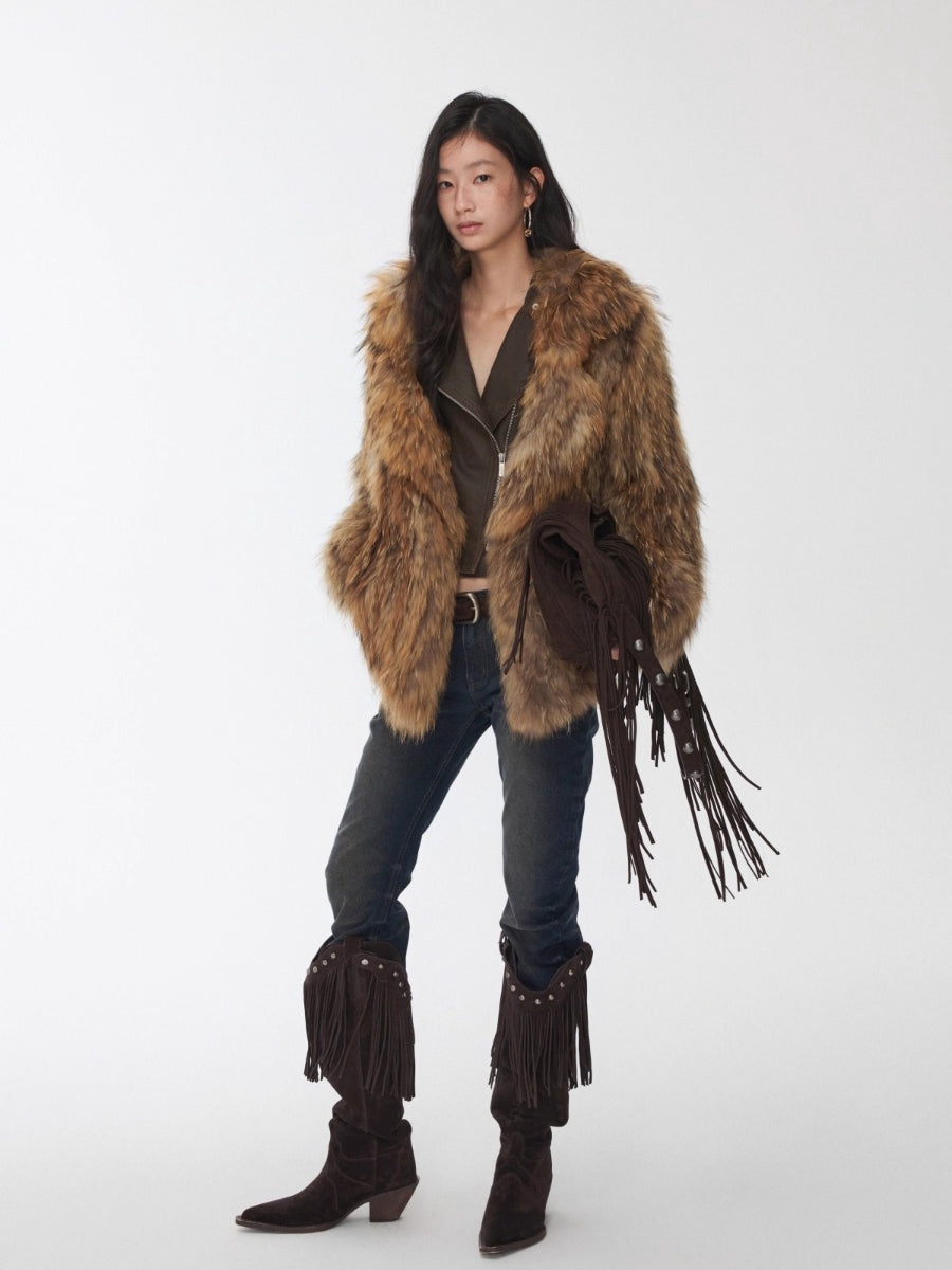 Heavycrafted Racoon Fur Knit Lapel Fur Coat