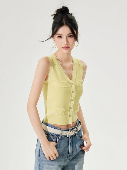 Lyocell V-Neck Raw-edge Ice-silk Vest