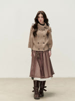 Vintage Cocoa Lace Layered Midi Skirt