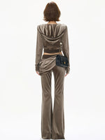 Velvet Hooded Cropped Flared Pants Set