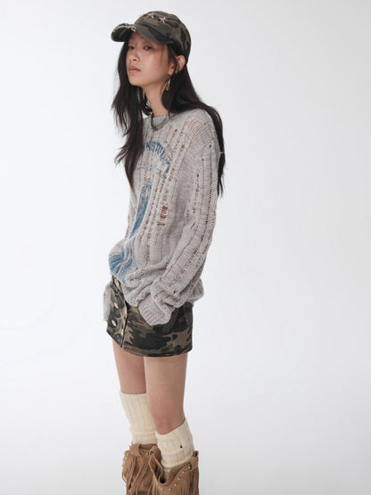 Icelandic Animal Jacquard Cutout Knit Sweater