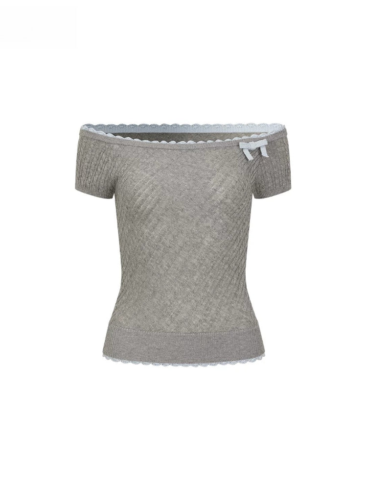 Acetate Wool Off-Shoulder T-shirt
