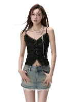 Sparkly Lace Ruffled Edge Tank Top
