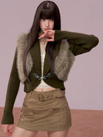 Faux Fur Panel Knitted Short Jacket