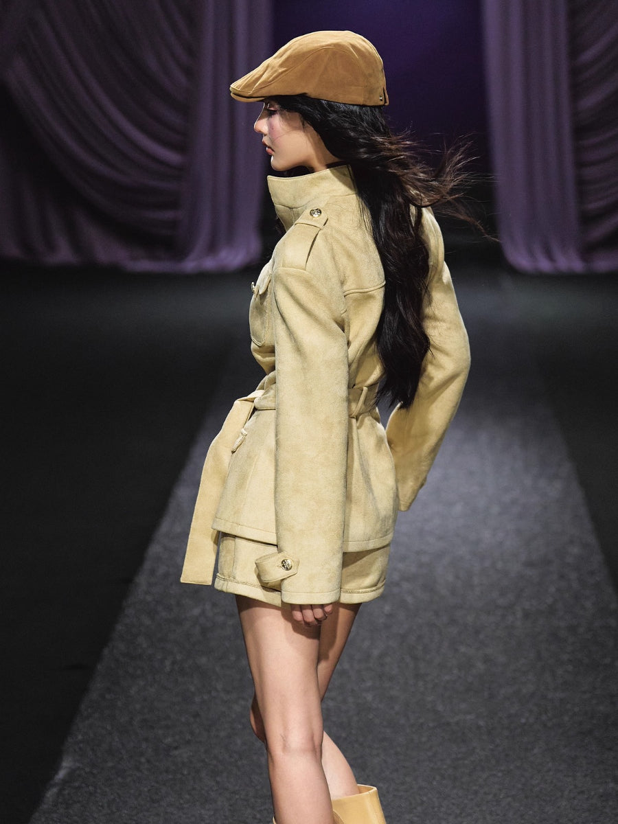 Velvet Suede Jacket &amp; Shorts Two-Piece Set