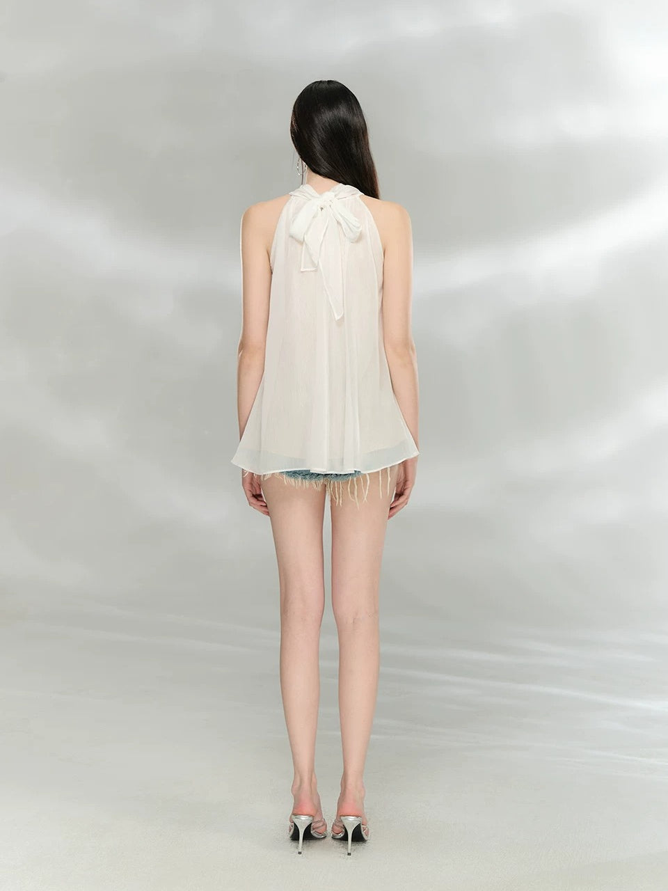 Sheer Rhinestone Chiffon Top