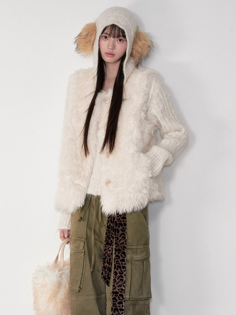Shearling Logo Pin Curly Vest