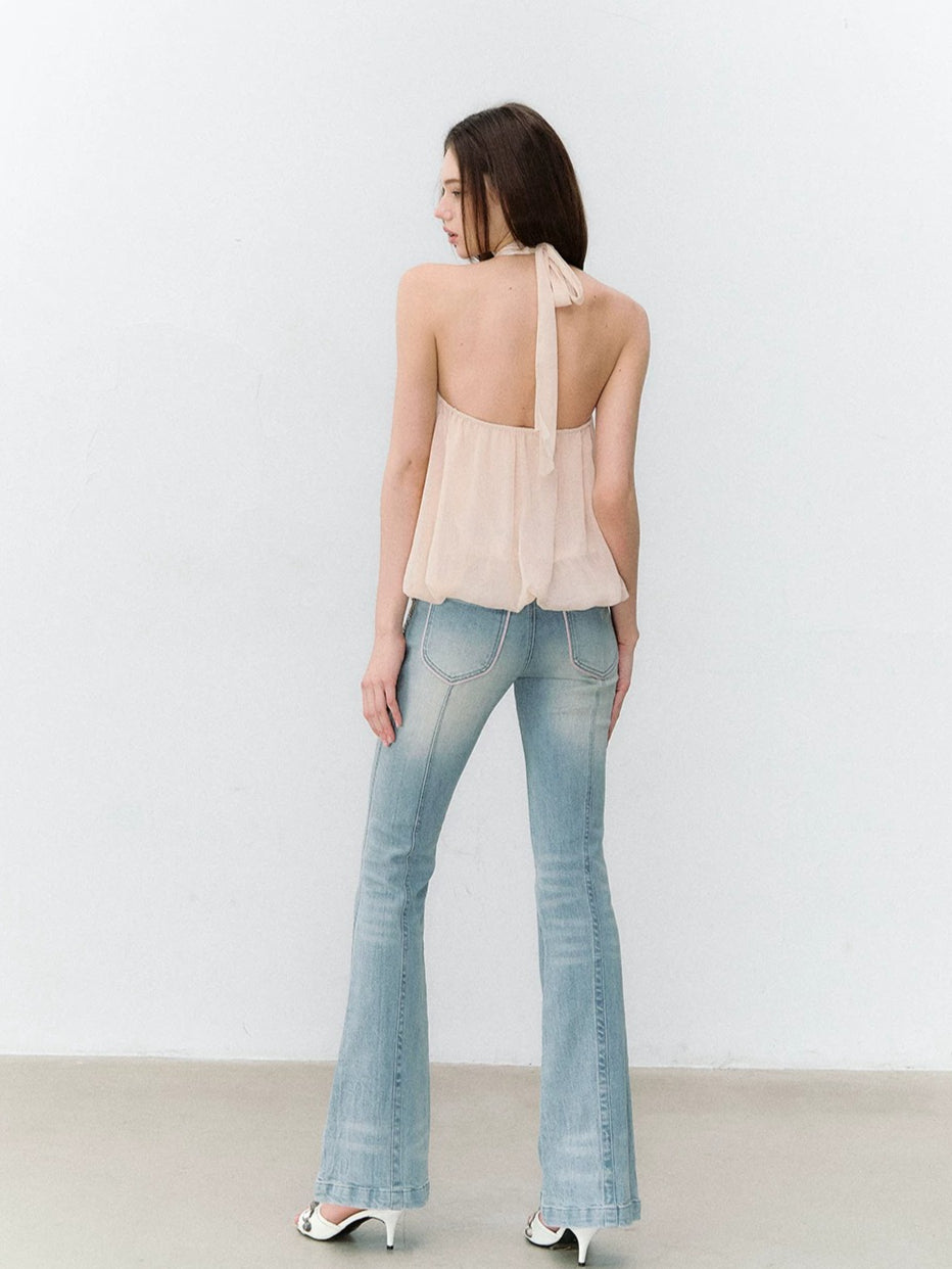 Pleated Halter Chiffon Top