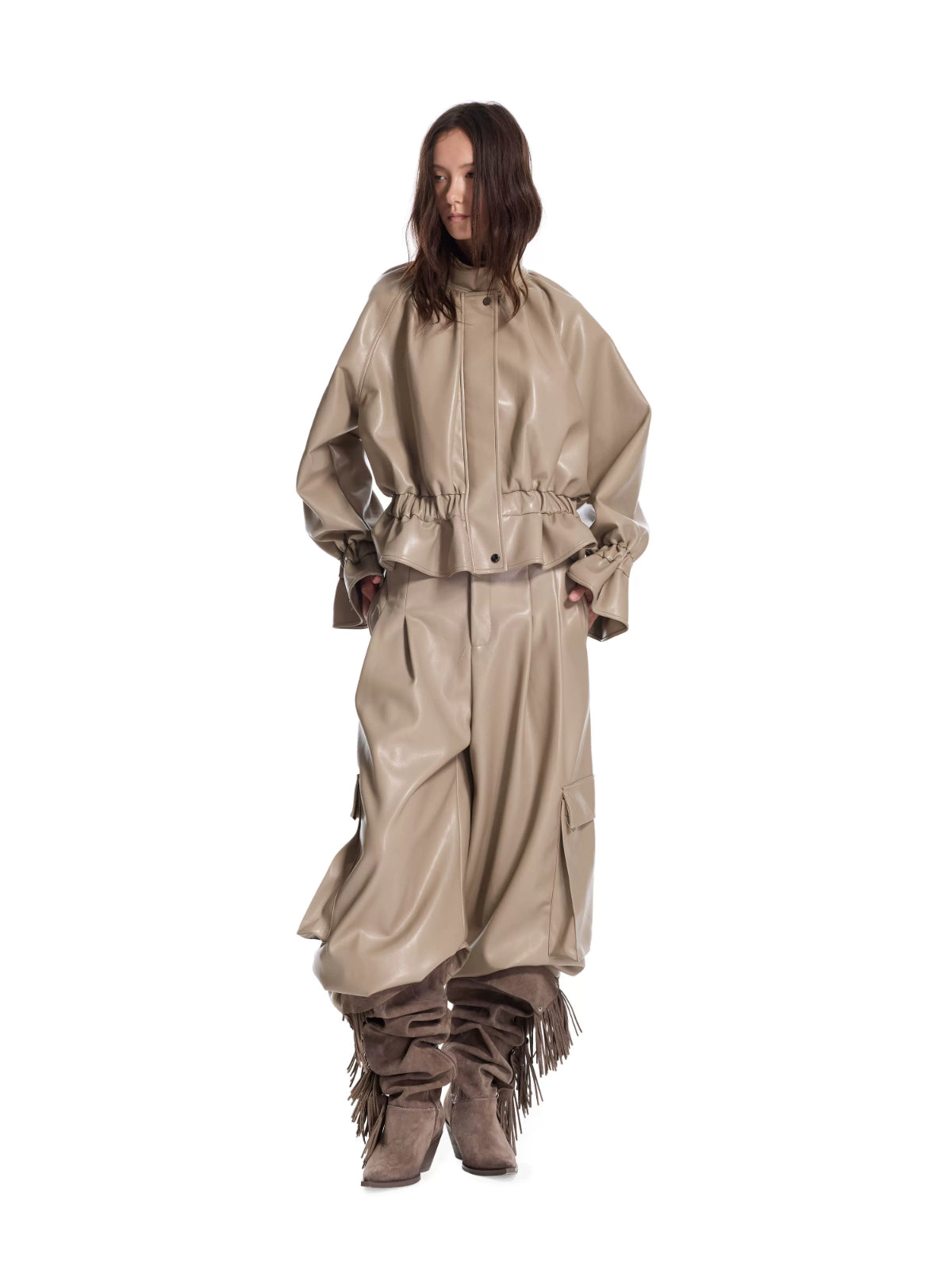 Vintage PU Cargo Wide-Leg Pants