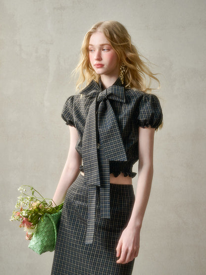 Natural Cotton Bow-Tie Shirt &amp; Skirt Set