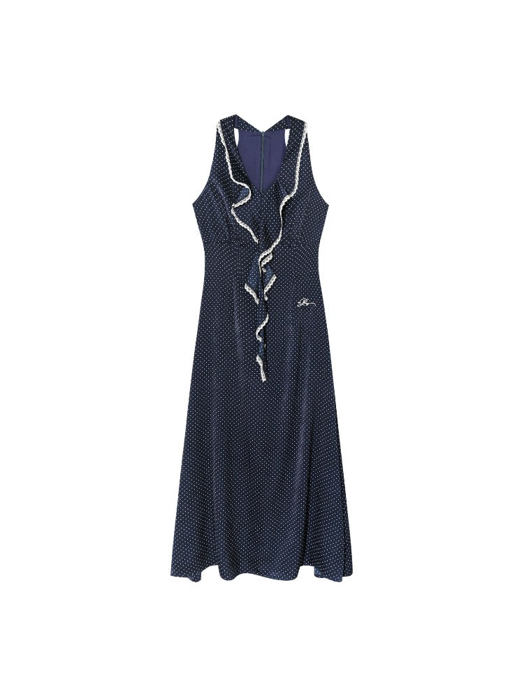 Navy Blue Polka Dot Ruffle Dress