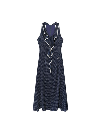 Navy Blue Polka Dot Ruffle Dress