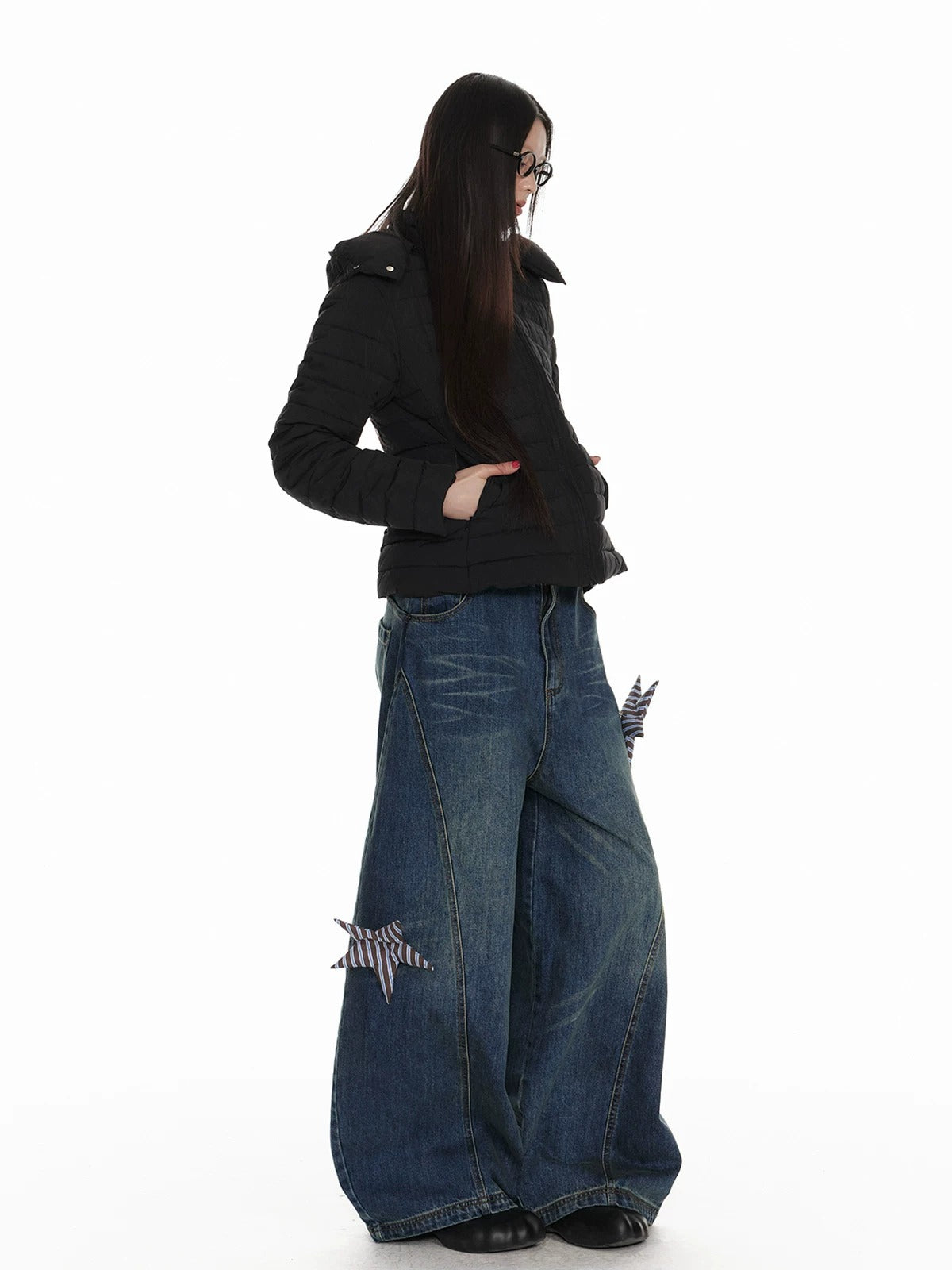 Star Patch Wide Leg Jeans