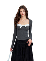 Gray Bow Accent Top