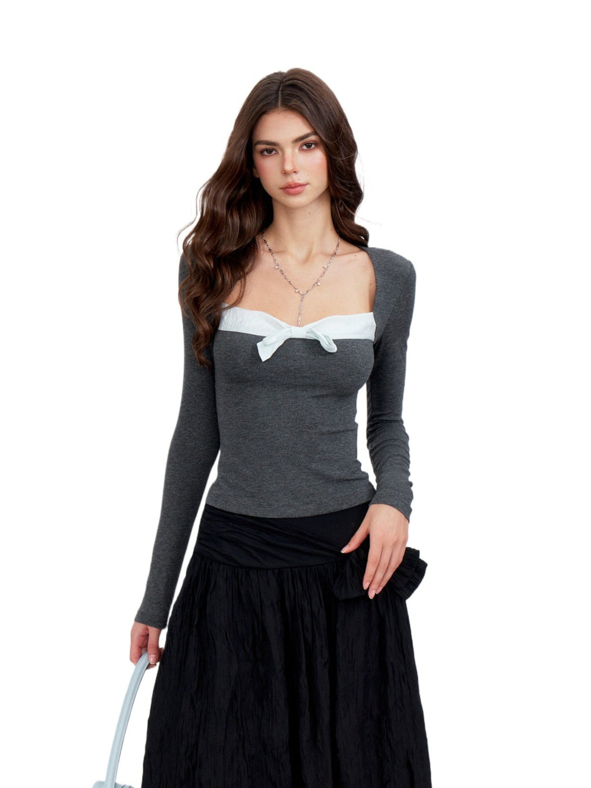 Gray Bow Accent Top