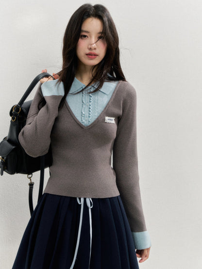 Fake Two-piece Knit Polos