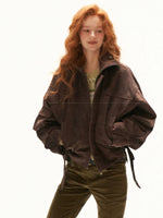 Textured Faux Fur Collar Jacket
