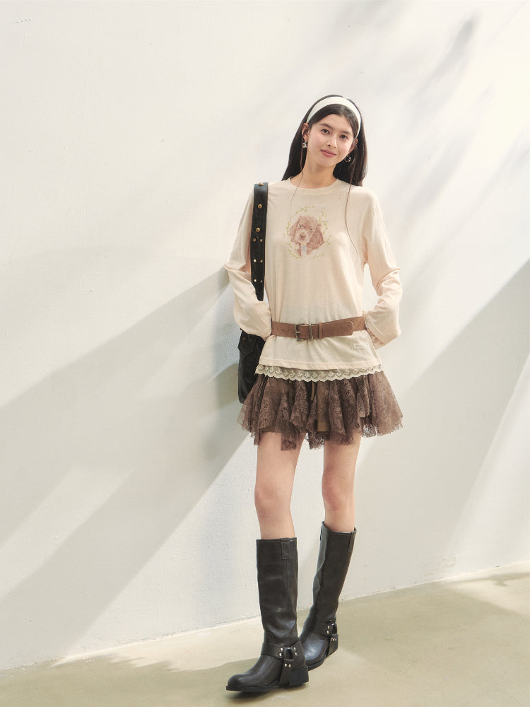 High-Waist Lace Tie Puff Skirt