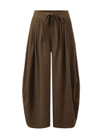 Pleated Tie-Waist Wide Leg Trousers