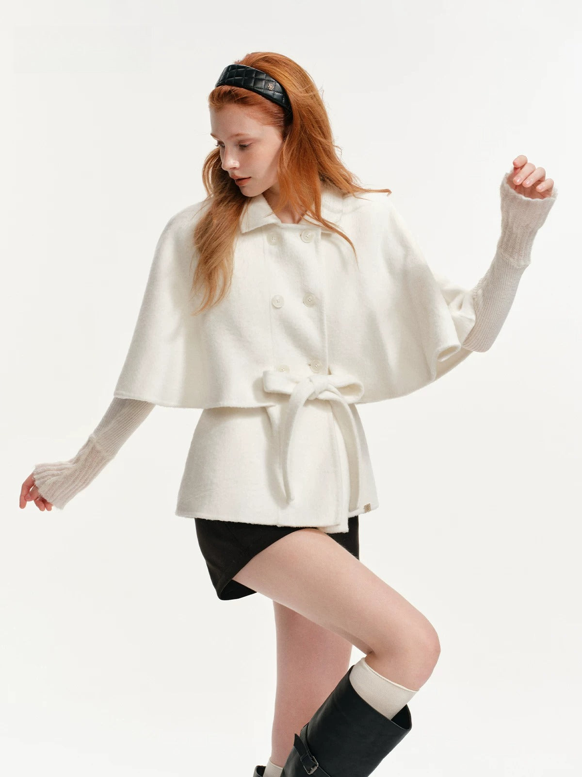 Layered Cape Belted Wool Coat