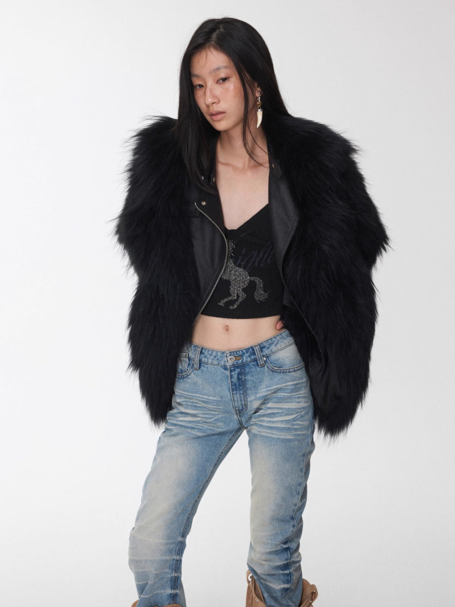 Heavycrafted Racoon Fur Knit Lapel Fur Coat