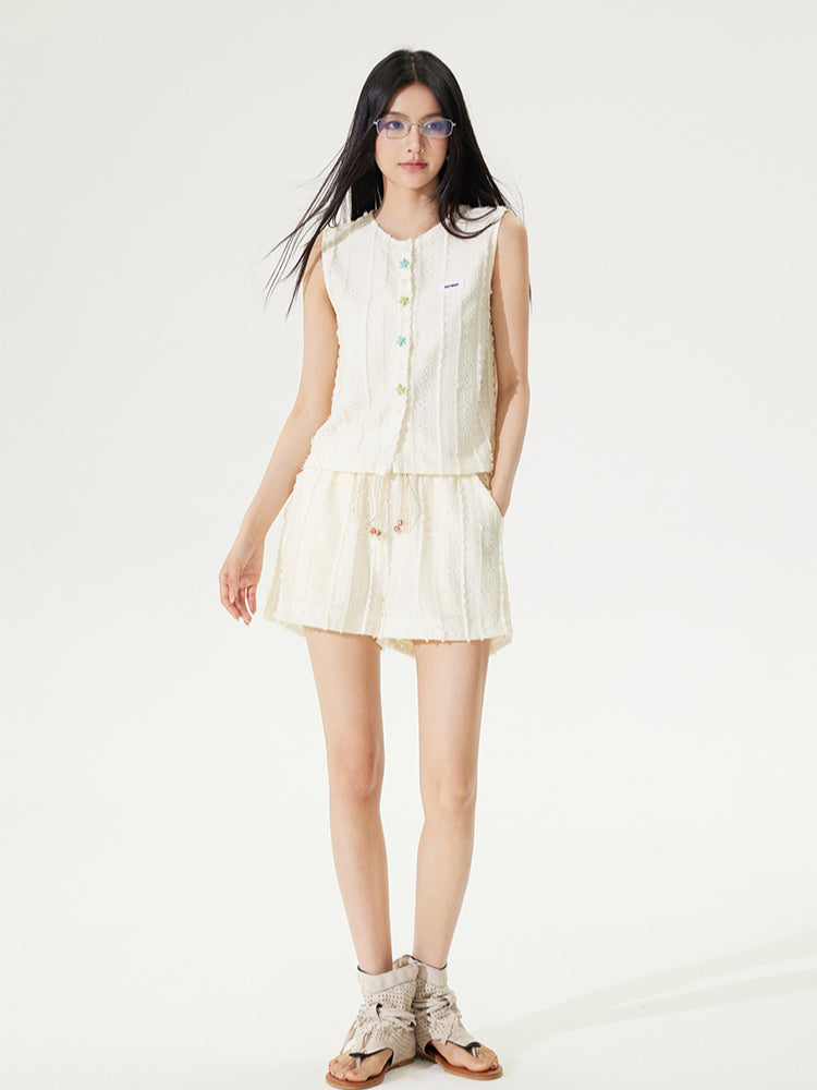 Skin-friendly Lace Hollow-out  Tank Top &amp; Shorts Set