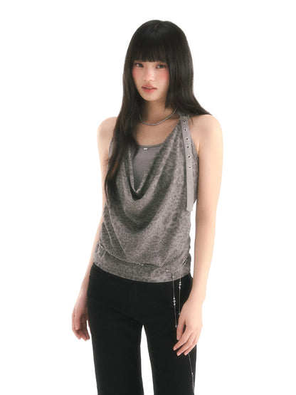 Gray Leopard Halter Top