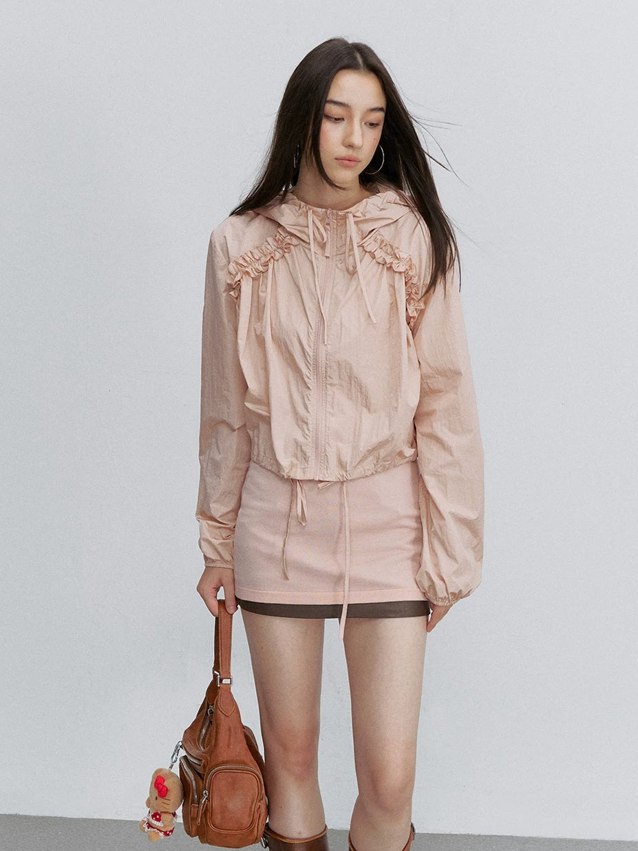 Pink Ruffle Hooded Jacket