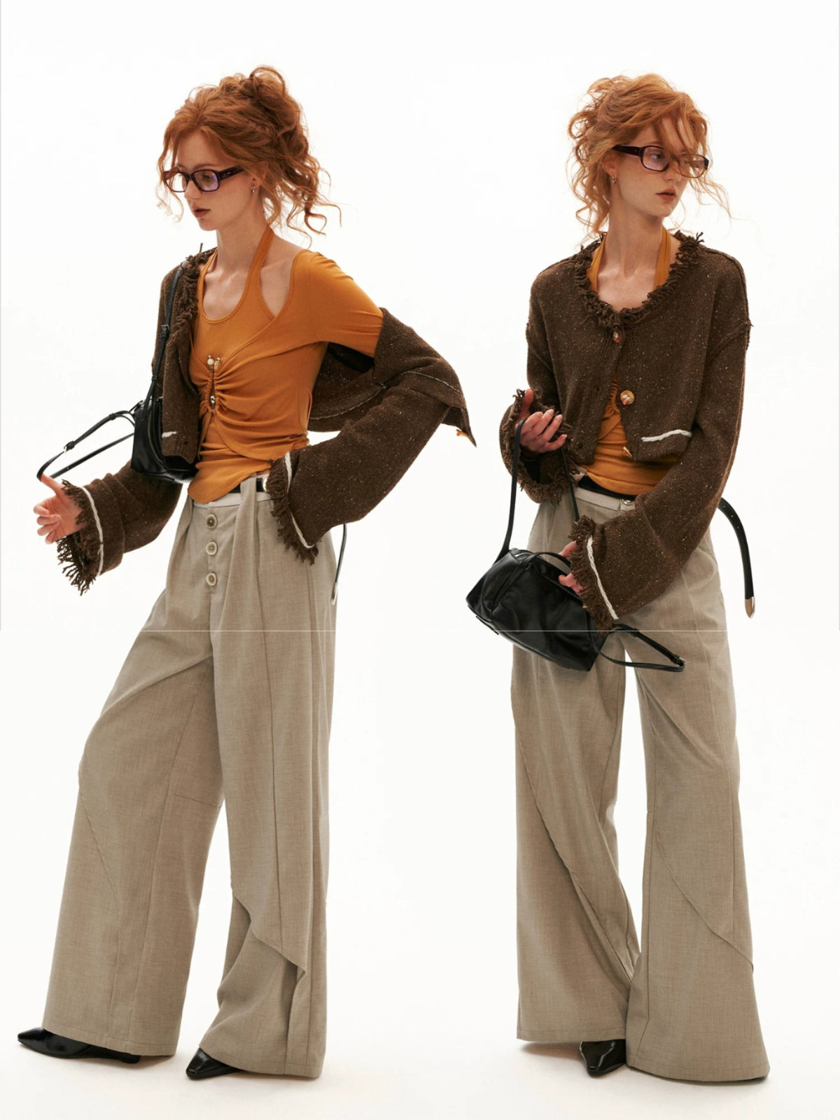 Wool Cropped Bell Sleeve Cardigan
