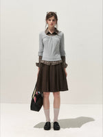Brown Plaid Pleated Skirt