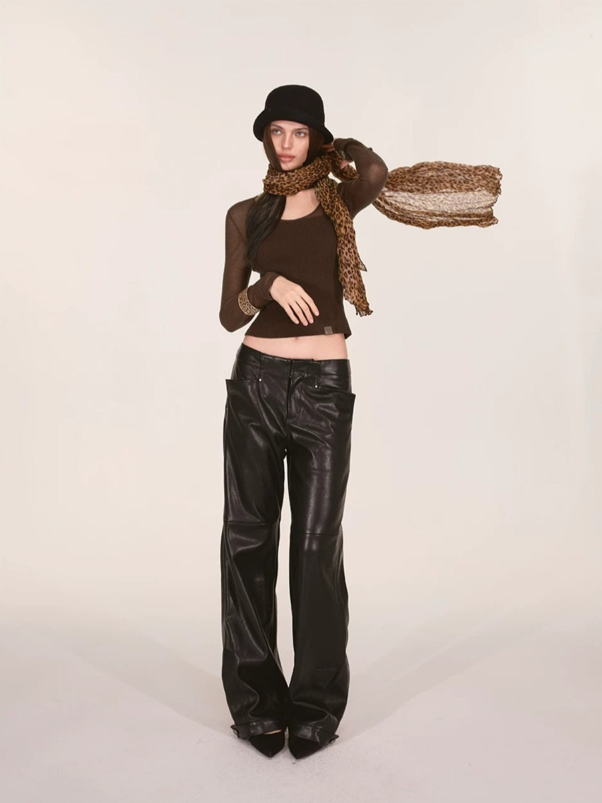 Vintage Leopard Print Pleated Long Scarf