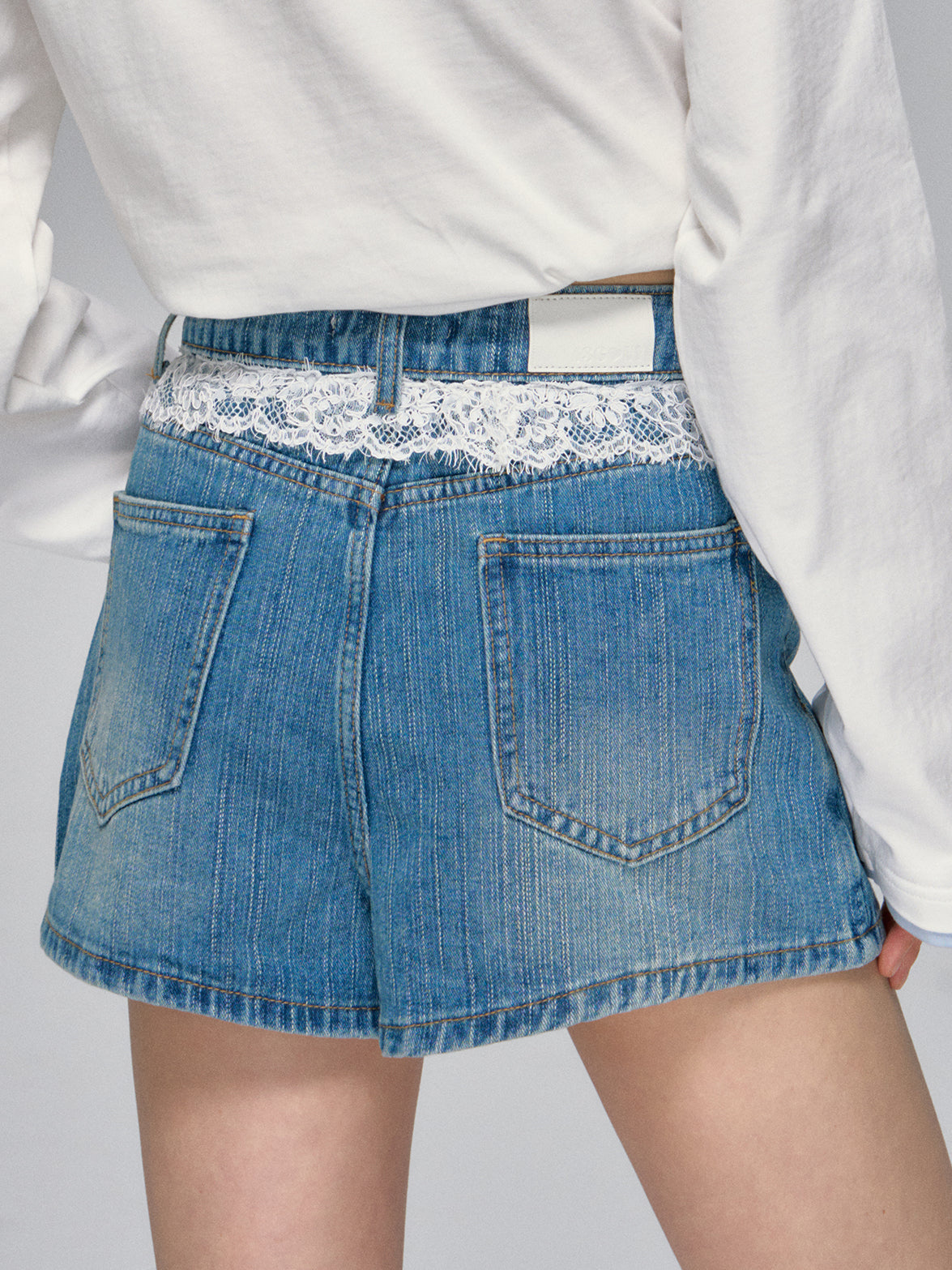 Blue Lace-Trim Denim Skirt