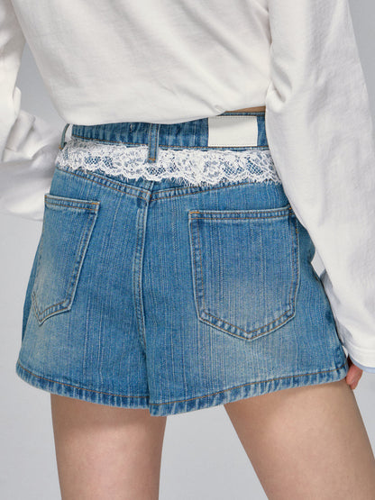 Blue Lace-Trim Denim Skirt