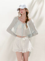 White & Blue Tie Knit Cardigan