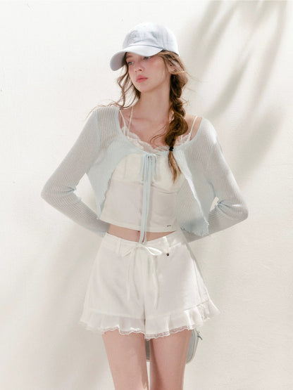 White &amp; Blue Tie Knit Cardigan