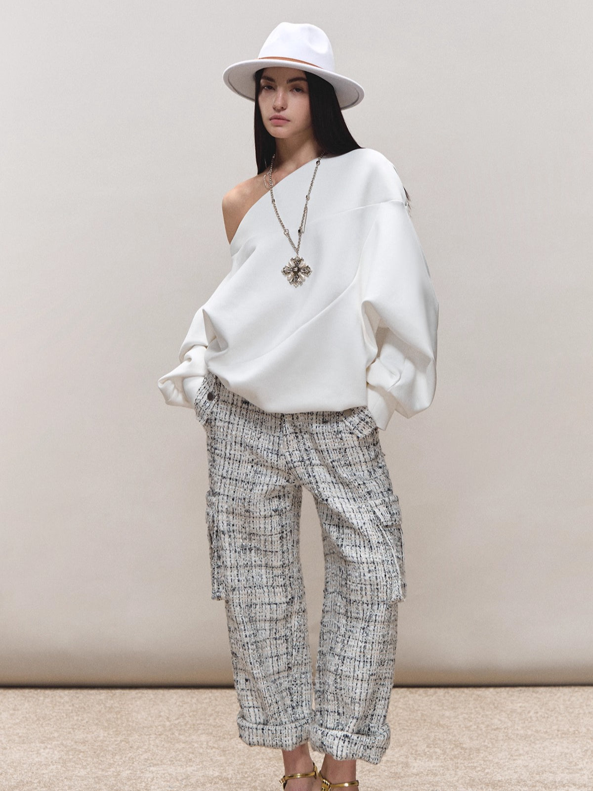 Wool Boucle Utility Cuffed Pants