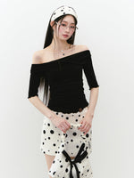 One-Shoulder Acetate Mid-Sleeve T-shirt