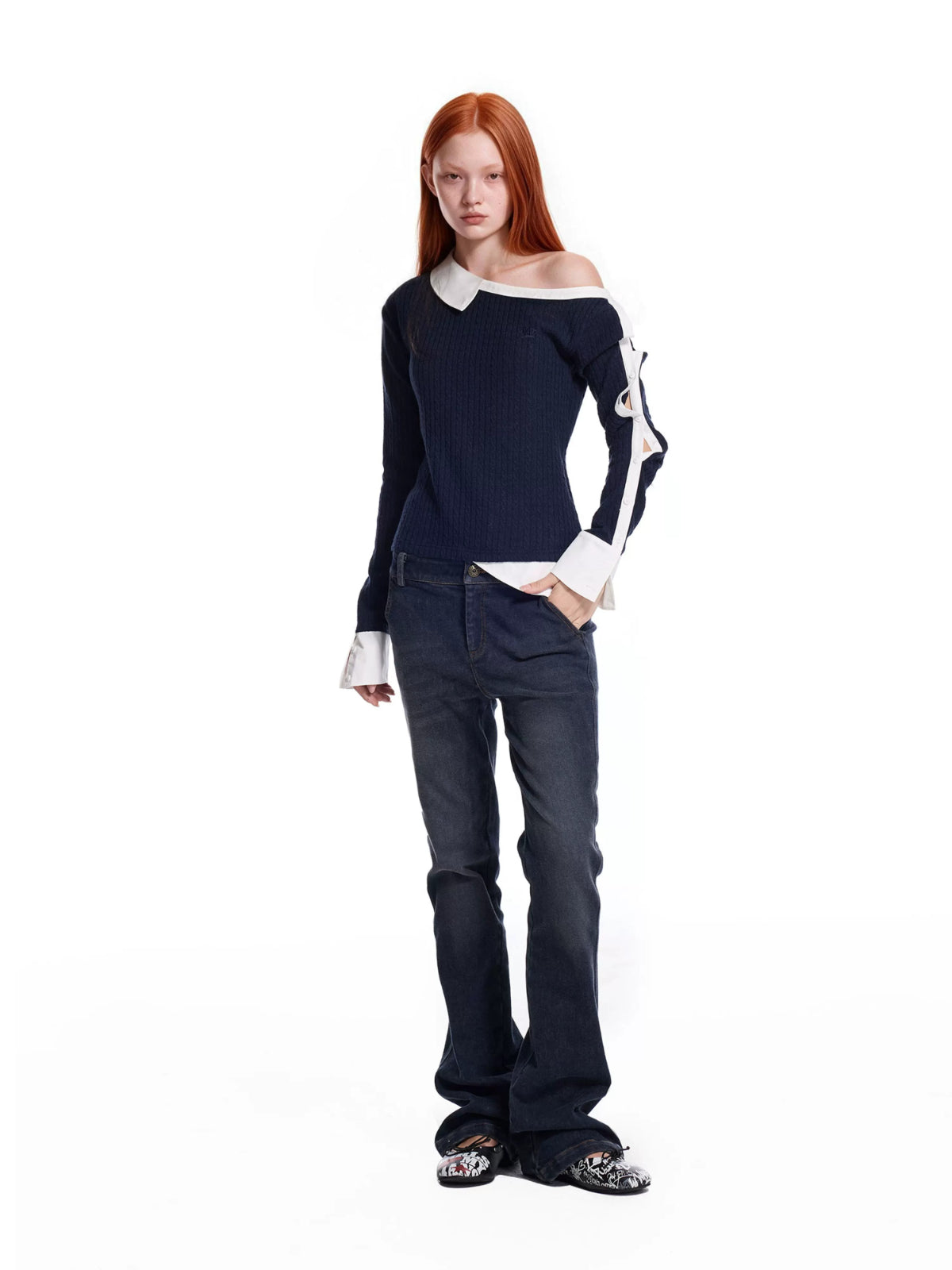 Layered Cable Knit Button Top