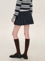 Contrast Waist Plaid Pleated Skirt