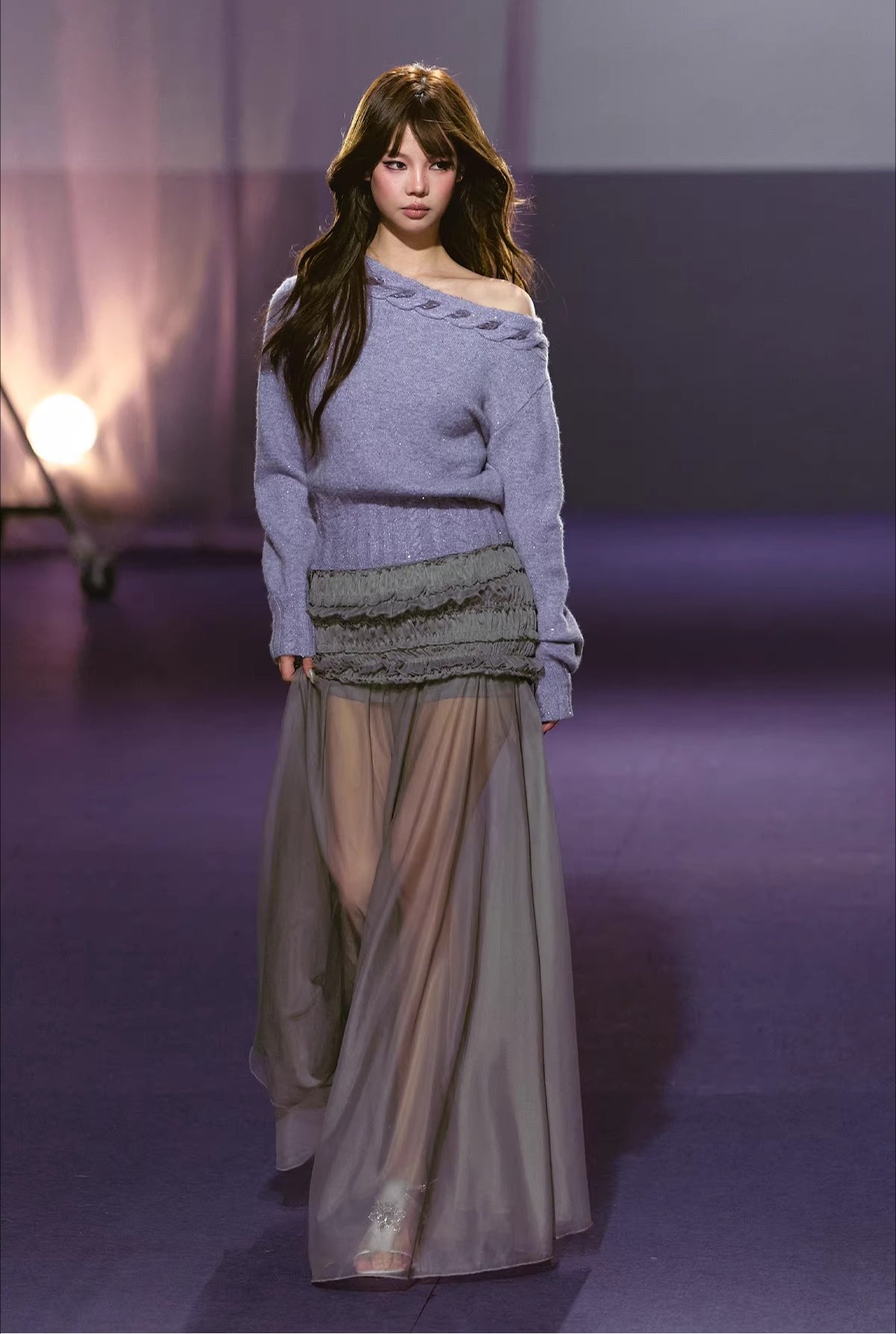 Pleated Mesh Maxi Skirt