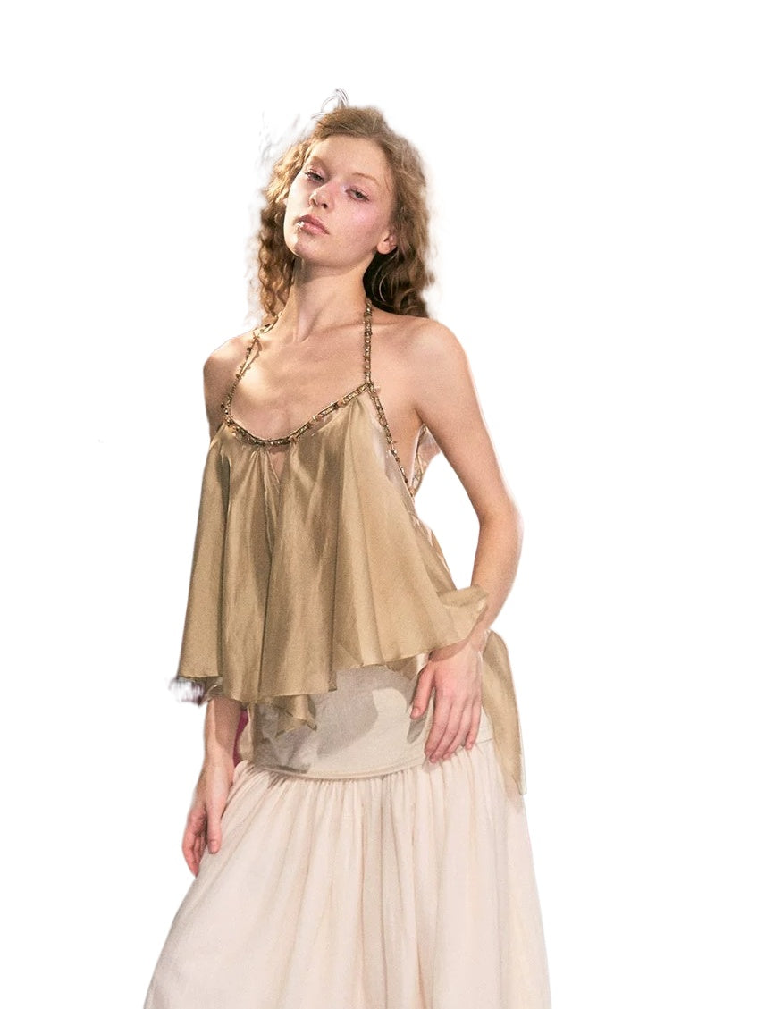 Beaded Flowy Double-Layer Top